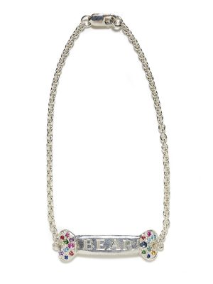 dog bone id bracelet in sterling silver with multicolor gemstones