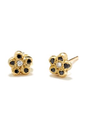 yellow-gold-black-diamond-newflower-studs yellow gold black diamond newflower studs