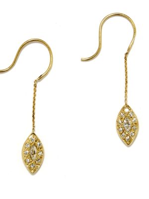 yellow gold marquis eye dangling earrings