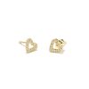 custom tiny open heart studs - seen in 14k yellow gold with diamonds