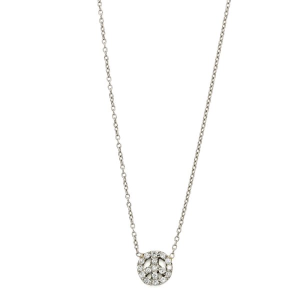 Elisa Solomon - Platinum Diamond Tiny Peace Sign Necklace