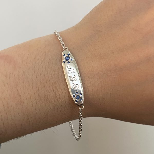 silver-blue-sapphire-bracelet Sapphire Flower Id Bracelet