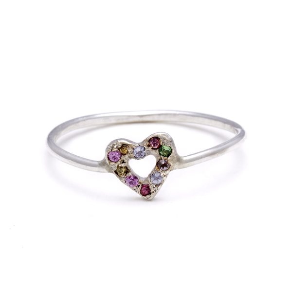 sterling silver multicolor tiny open heart ring Multicolor Tiny Open Heart Ring