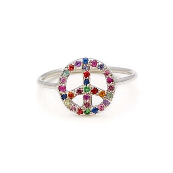 white gold peace sign ring Multicolor Peace Sign Ring