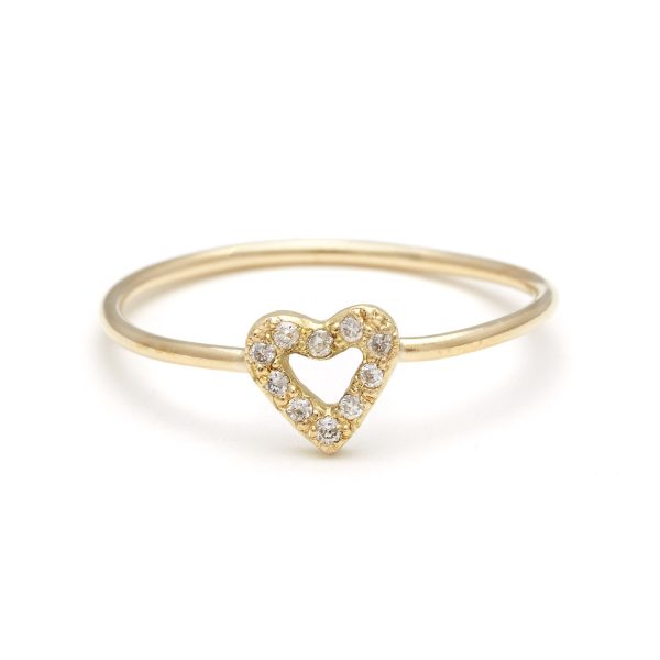 yellow gold diamond diamond tiny open heart ring Diamond Tiny Open Heart Ring