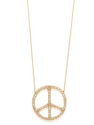 Elisa Solomon - Yellow Gold Diamond Large Peace Sign Necklace