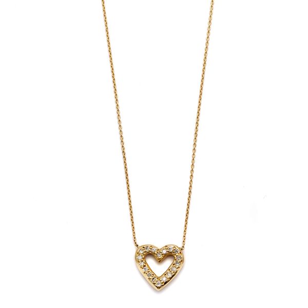 yellow gold diamond open heart necklace Elisa Solomon - Yellow Gold Diamond Open Heart Necklace