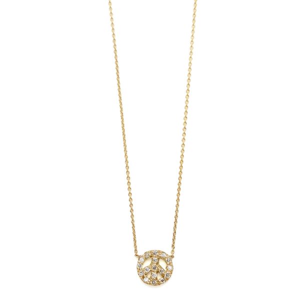 Elisa Solomon - Yellow Gold Diamond Tiny Peace Sign Necklace
