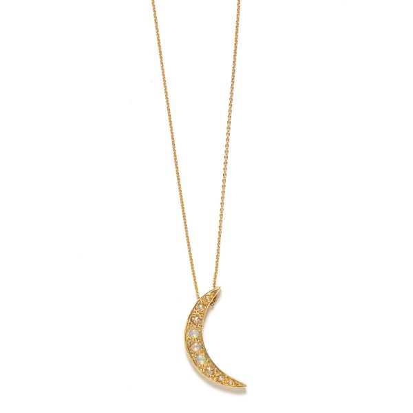 Elisa Solomon - Yellow Gold Moon Necklace With Opals