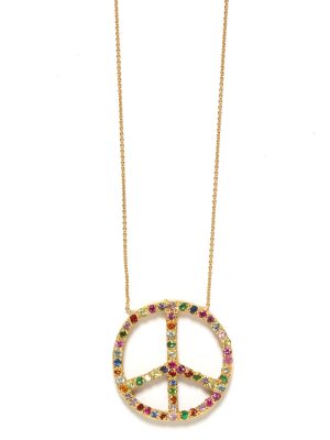 Elisa Solomon - Yellow Gold Multicolor Large Peace Sign Necklace