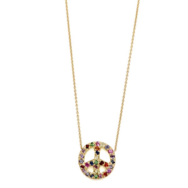 yellow gold multicolor medium peace sign necklace Elisa Solomon - Yellow Gold Multicolor Medium Peace Sign Necklace