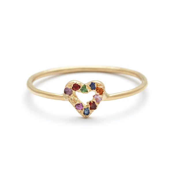 yellow gold multicolor tiny open heart ring Multicolor Tiny Open Heart Ring