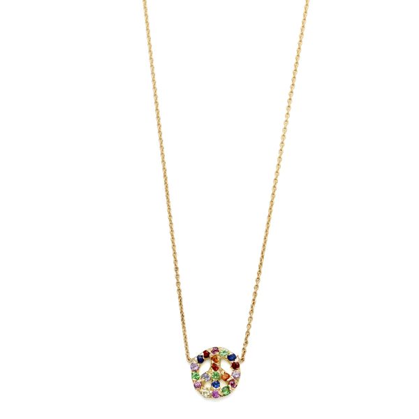 yellow gold multicolor tiny peace sign necklace Elisa Solomon - Yellow Gold Multicolor Tiny Peace Sign Necklace