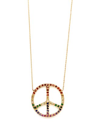 Elisa Solomon - Yellow Gold Ombre Rainbow Large Peace Sign Necklace
