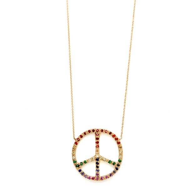yellow gold ombre rainbow large peace sign necklace Elisa Solomon - Yellow Gold Ombre Rainbow Large Peace Sign Necklace