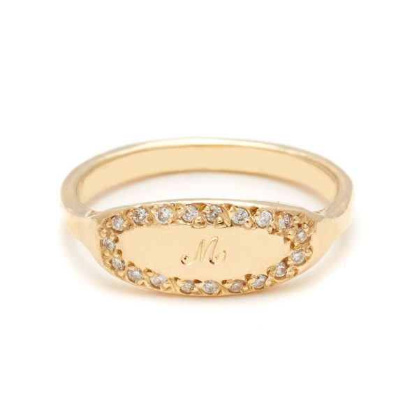 yellow gold oval signet ring 1 script letter
