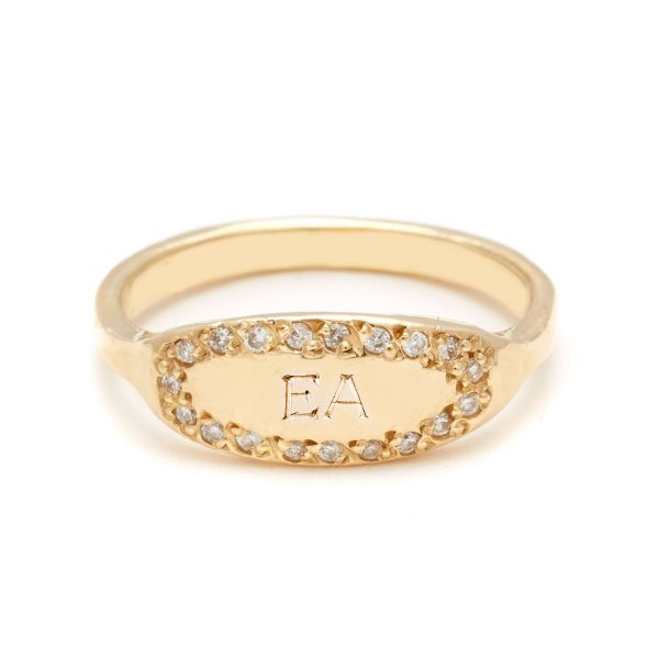 yellow gold oval signet ring 2 bold letters