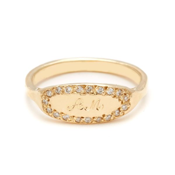 yellow gold oval signet ring 2 script letters
