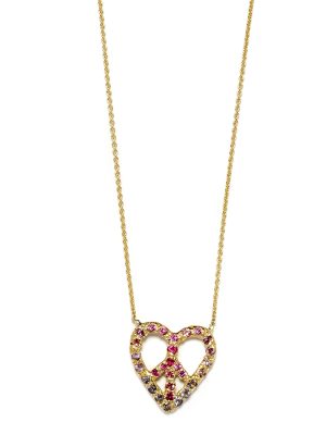 Elisa Solomon - Yellow Gold Peace Heart Necklace Pinks