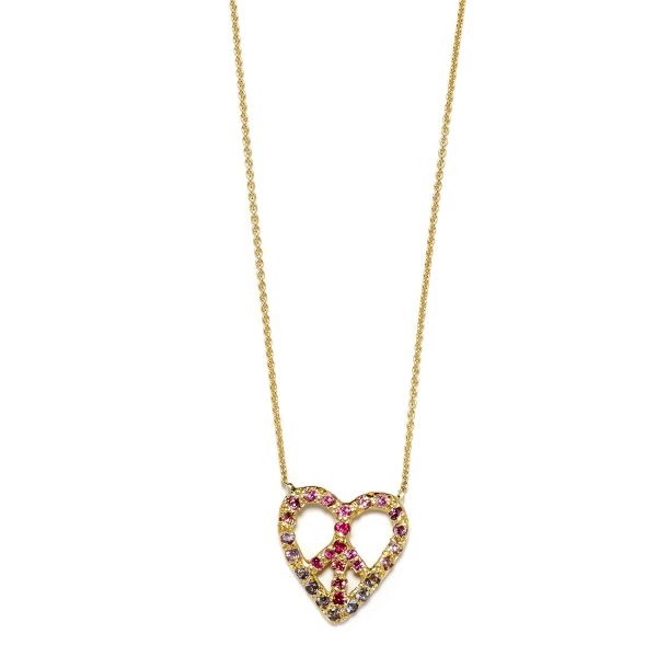yellow gold peace heart necklace pinks Elisa Solomon - Yellow Gold Peace Heart Necklace Pinks