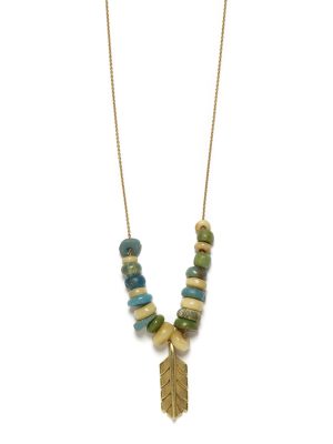 Elisa Solomon - Yellow Gold Feather Necklace With Beads