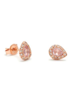 Pink Gold Pear Stud Earrings with Diamonds