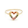 Yellow Gold Open Heart Ring with Rainbow Gems - Elisa Solomon Jewelry