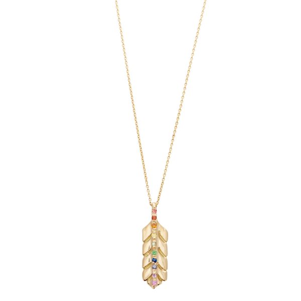 Yellow Gold Rainbow Feather Necklace - Elisa Solomon