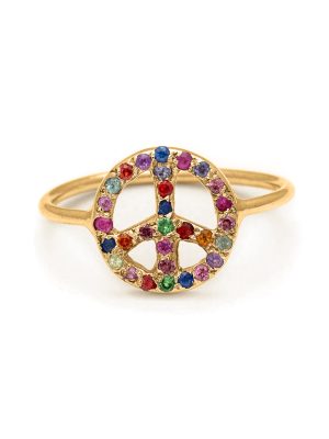 Yellow Gold Peace Sign Ring - Handmade Jewelry - Elisa Solomon Jewelry