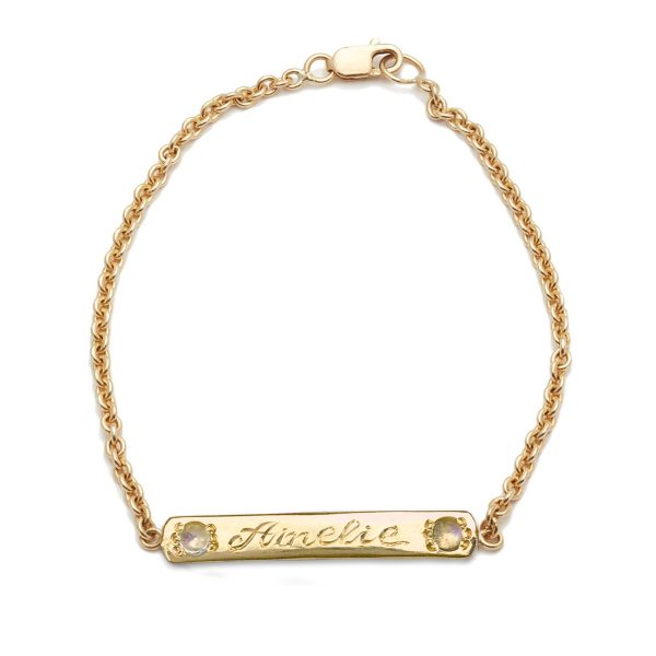 Yellow Gold Moonstone Skinny ID Bracelet Yellow Gold Moonstone Skinny ID Bracelet
