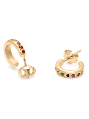 yellow-gold-tiny-huggie-multicolor-studs.jpg Yellow Gold Tie Dye Huggie Stud Earrings