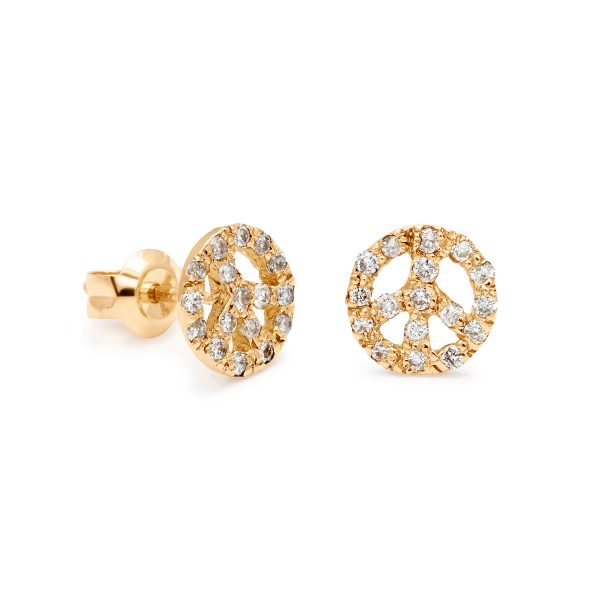 Earrings_TinyPeaceStuds (1) White Diamond Peace Sign Studs