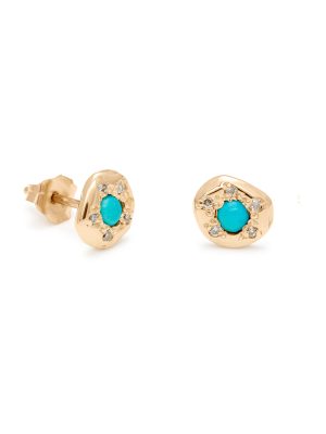 Earrings_TurqDiaDiskStuds Turquoise Diamond Disk Studs