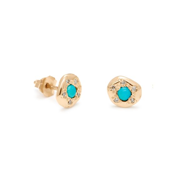Earrings_TurqDiaDiskStuds Turquoise Diamond Disk Studs