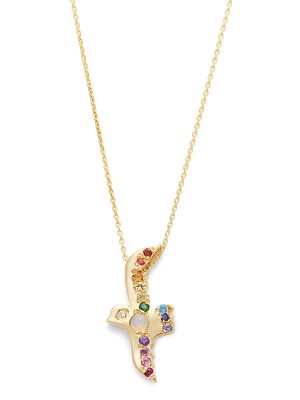 Opal Rainbow Flying Bird Necklace yellow gold