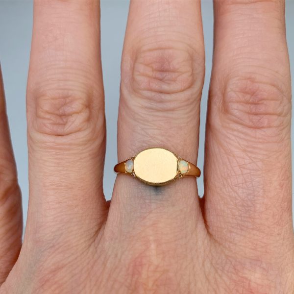 Classic Opal White Diamond Signet Ring