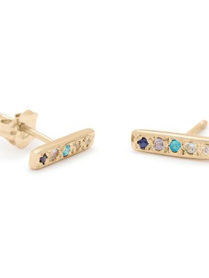 Skinny Bar Stud Earrings - in 14k Yellow Gold