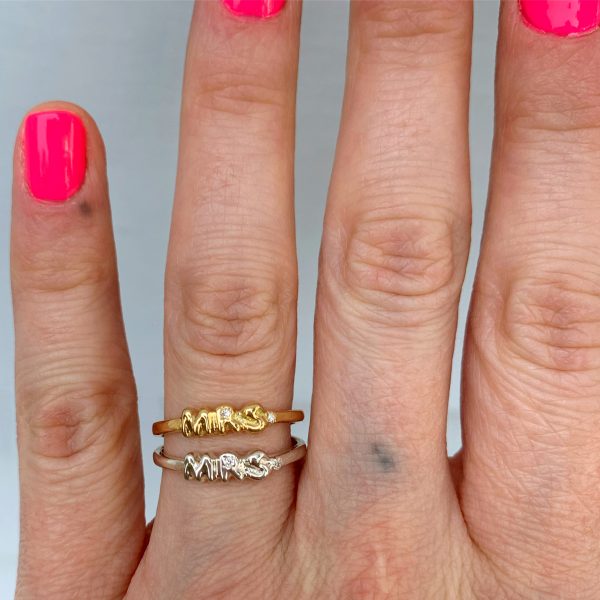 wearing-the-mrs-ring-diamond-14k-gold wearing the mrs ring with diamond in 14k gold