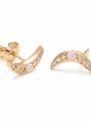 Opal Diamond Mini Moon Stud Earrings