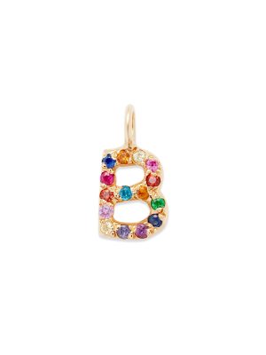 single letter charm 14k gold necklace - customizable diamonds & gems - 14k yellow gold - letter b
