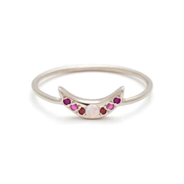 Mini Moon Ring - Personalize the Gemstones - 14k White Gold