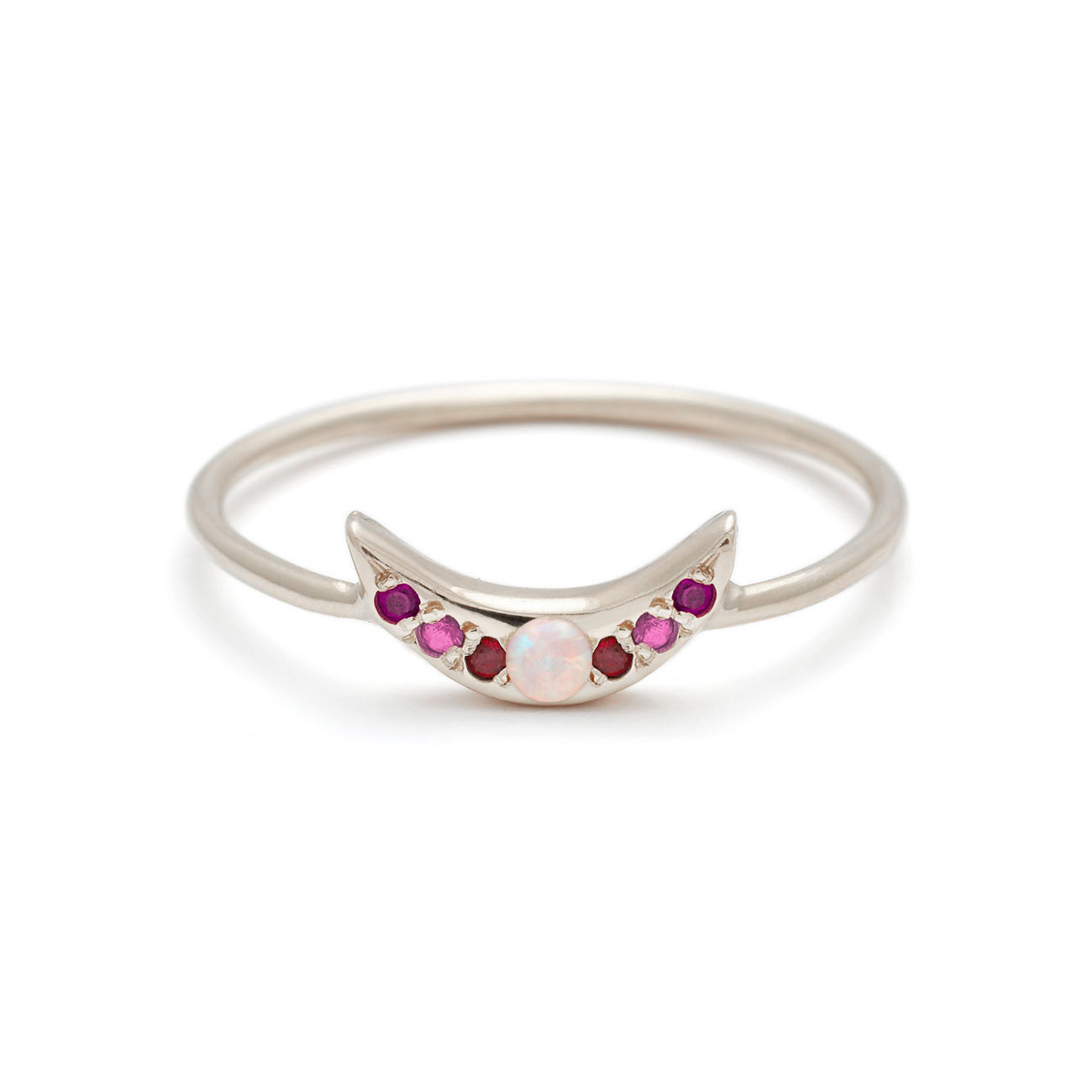 Mini Moon Ring - Personalize the Gemstones - 14k White Gold
