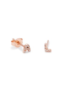14k pink gold diamond encrusted letter studs earrings