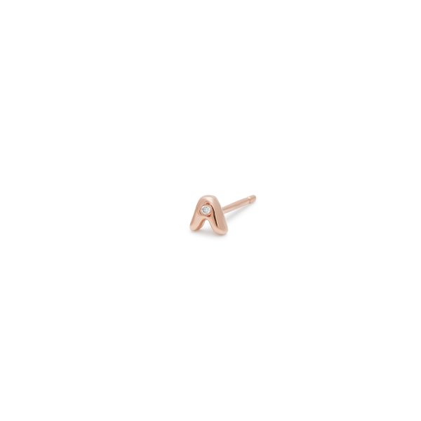 Letter Stud Earring in 14k Pink Gold with White Diamonds
