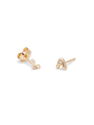 Letter Stud Earrings in 14k Yellow Gold with White Diamonds