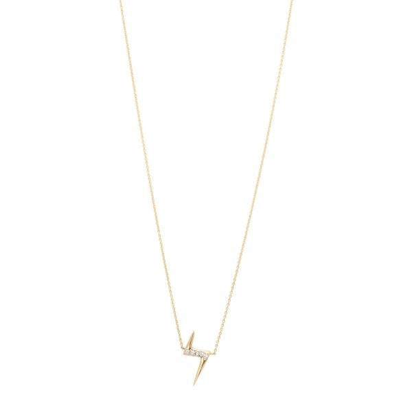 White Diamond Lightning Bolt Necklace in 14k Gold