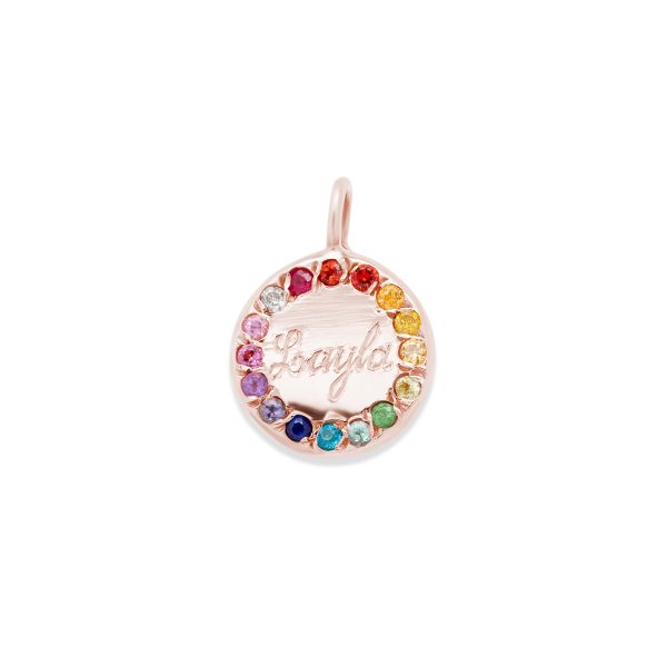 circle charm 14k gold necklace - customizable diamonds & gems - 14k pink gold