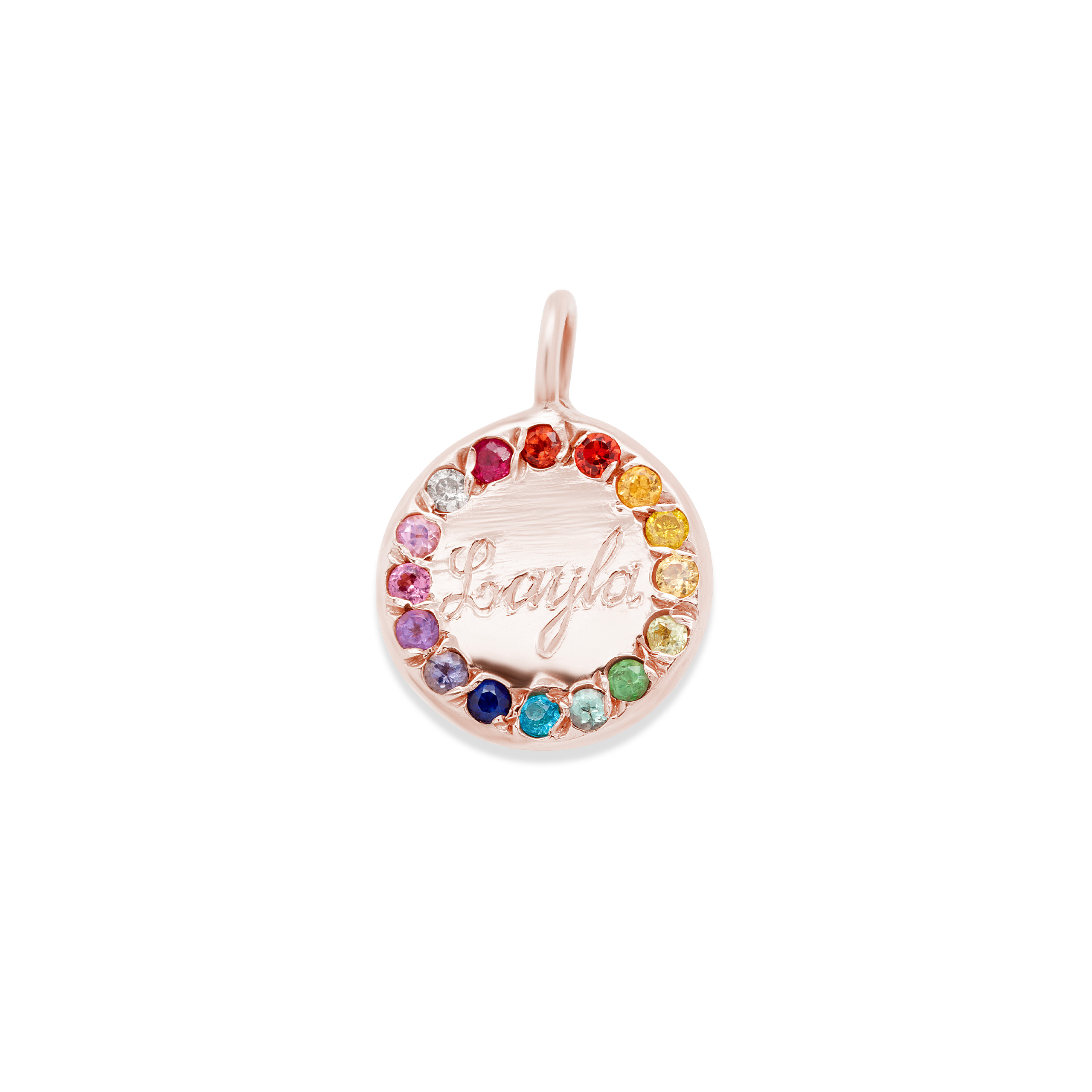 circle charm 14k gold necklace - customizable diamonds & gems - 14k pink gold