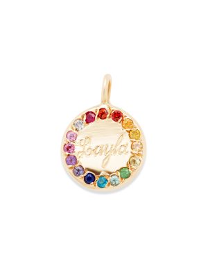 circle charm 14k gold necklace - customizable diamonds & gems - 14k yellow gold