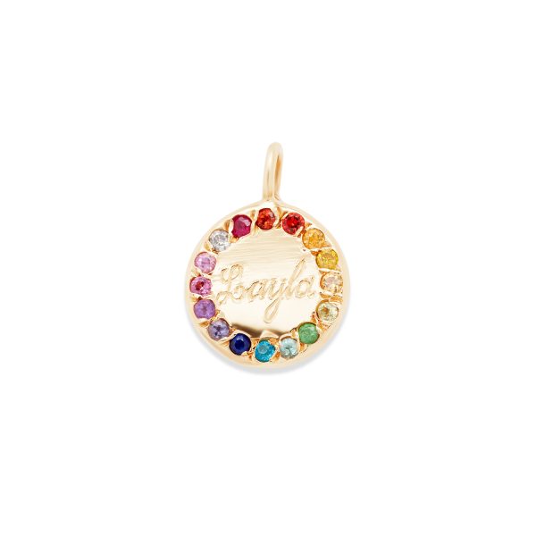 circle charm 14k gold necklace - customizable diamonds & gems - 14k yellow gold